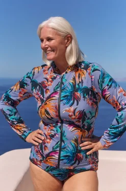 Rashies & Sunsuits^Capriosca Mauritius Long Sleeve Zip Suntop Dusty blue