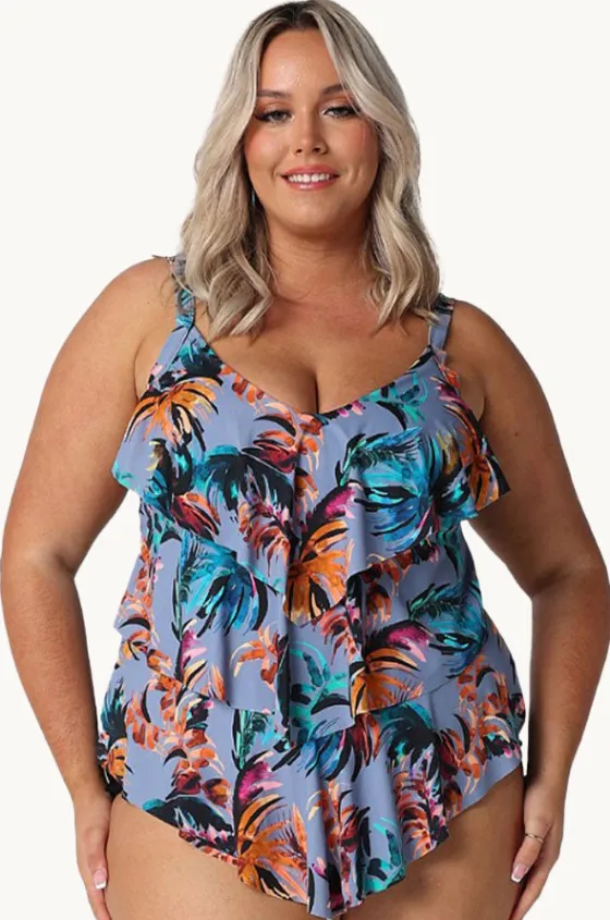 Tankini Tops^Capriosca Mauritius Tiered Frill Tankini Separate Dusty blue