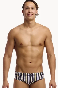 Briefs^Funky Trunks Mens Admiralty Stripe Brief Navy/yellow