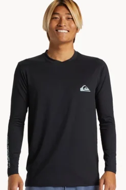 Rashies^Quiksilver Mens Everyday Surf Tee Long Sleeve Suntop BLACK