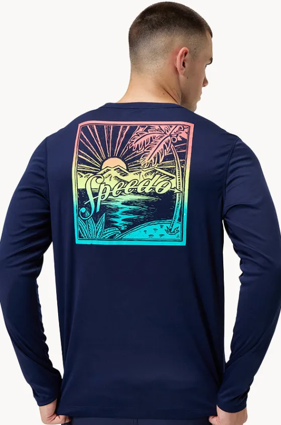 Rashies^Speedo Mens Graphic Long Sleeve Suntop Navy