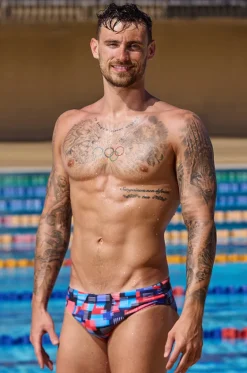 Briefs^Funky Trunks Mens Motherboard Brief Blue/red