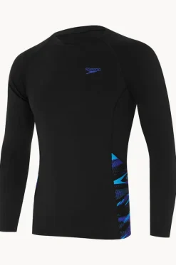 Rashies^Speedo Mens Splice Long Sleeve Suntop Black/Cobalt