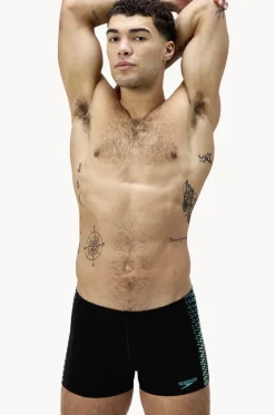 Trunks^Speedo Mens Tech Panel Aquashort Black/turquoise