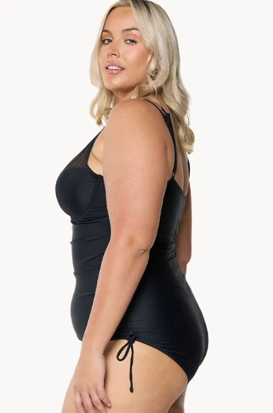 One Pieces^Capriosca Mesh DD/E Cup Ruched Tie Side One Piece BLACK