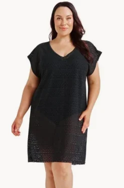 Overswim^Capriosca Mesh V Neck Kaftan Black