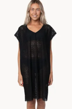 Overswim^Capriosca Mesh V Neck Kaftan Black