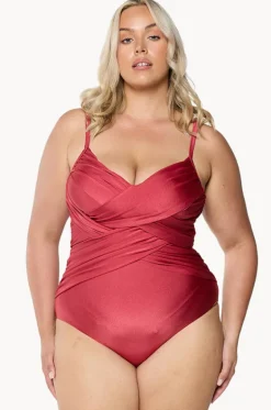 One Pieces^Capriosca Metallic Criss Cross One Piece Sangria