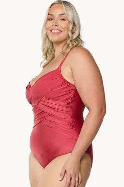 One Pieces^Capriosca Metallic Criss Cross One Piece Sangria