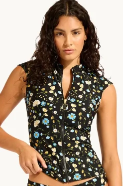 Rashies & Sunsuits^Seafolly Modern Romance Cap Sleeve Suntop Black