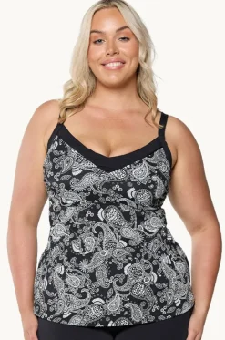 Tankini Tops^Capriosca Mono Paisley DD/E Cup Underwire Tankini Separate Black/white