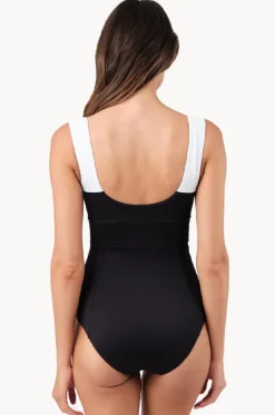 One Pieces^Une Piece Monochrome Texture Classic Square Neck One Piece Black/white
