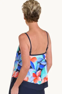 Tankini Tops^Maxine Mosaic Leaves Flutter Tankini Separate Navy/coral