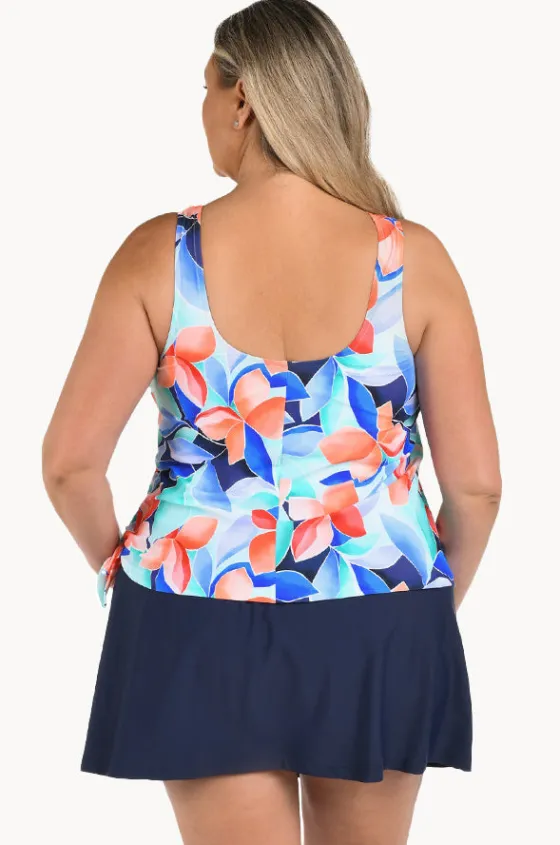 One Pieces^Maxine Mosaic Leaves Skirtini Swim Dress + Navy/Coral