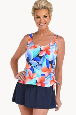 One Pieces^Maxine Mosaic Leaves Skirtini Swim Dress Navy/Coral