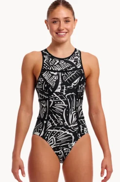 One Pieces^Funkita Night Flyer Hi Flyer One Piece Black/white