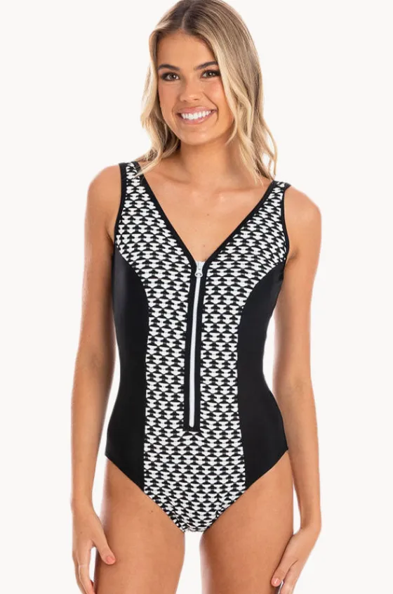 One Pieces^Togs Swimwear Odesssa Zip V Neck One Piece Black/White