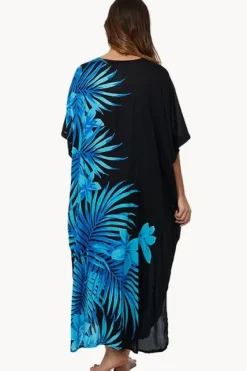 Overswim^Sundrenched Palm Frond Long Kaftan Blue