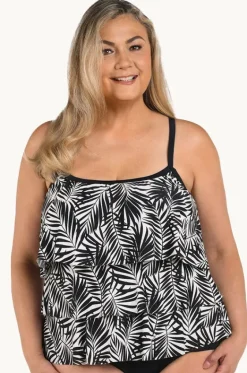 Tankini Tops^Maxine Palm Retreat Tiered Tankini Separate + Black/ivory