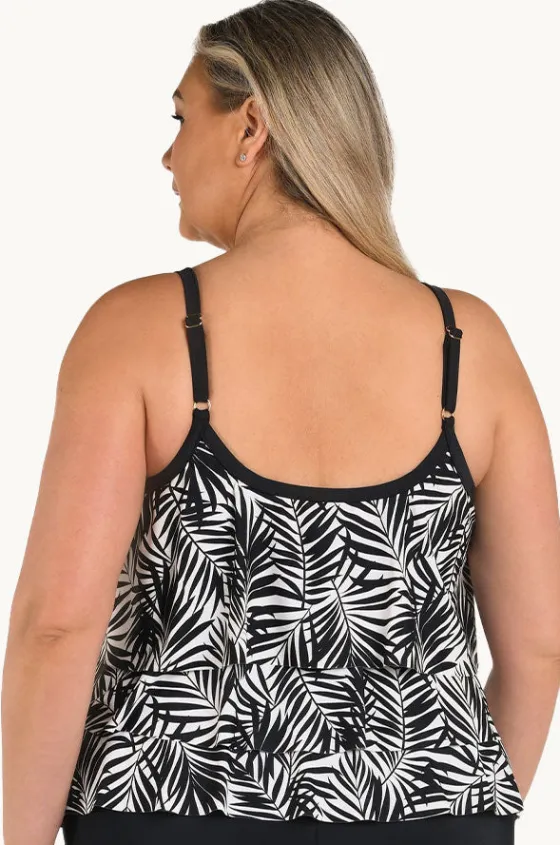 Tankini Tops^Maxine Palm Retreat Tiered Tankini Separate + Black/ivory