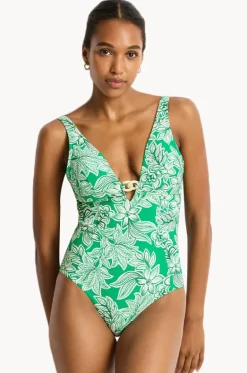 One Pieces^Sea Level Palmera Chain Link Longline One Piece Green