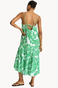 Dresses^Sea Level Palmera Resort Tiered Midi Sundress Green
