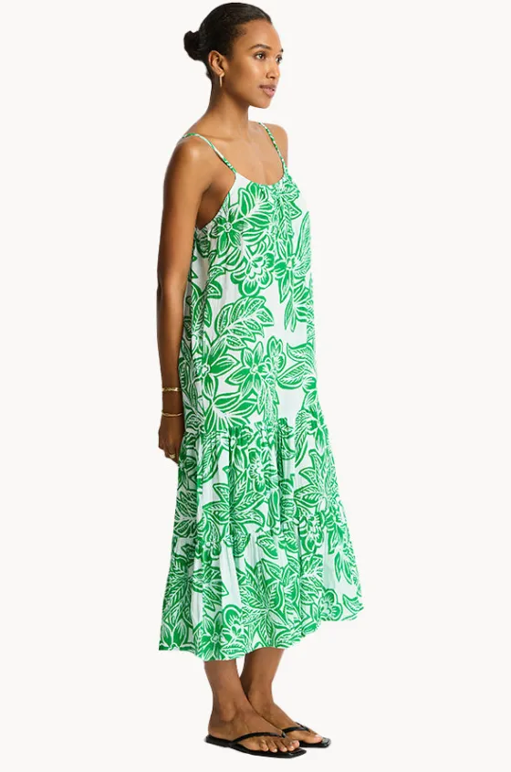 Dresses^Sea Level Palmera Resort Tiered Midi Sundress Green
