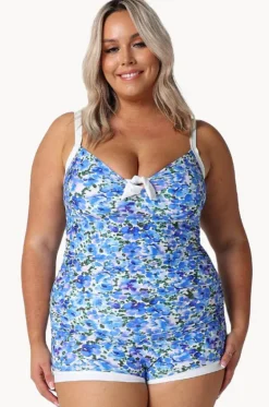 One Pieces^Capriosca Pansy Tie Front Boyleg One Piece White/purple