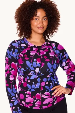 Rashies & Sunsuits^Genevieve Paper Flowers Long Sleeve Suntop Black/Purple