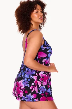 One Pieces^Genevieve Paper Flowers Swim Dress Black/purple