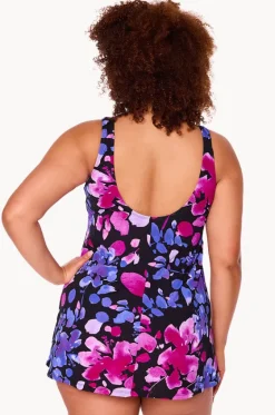 One Pieces^Genevieve Paper Flowers Swim Dress Black/purple