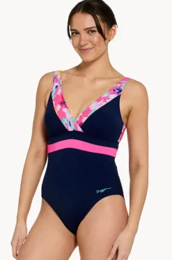 One Pieces^Zoggs Paradiso Square Back One Piece Navy/pink