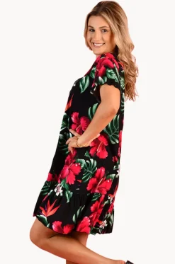Dresses^Go Girl Pink Hibiscus Cap Sleeve Button Dress Black/multi