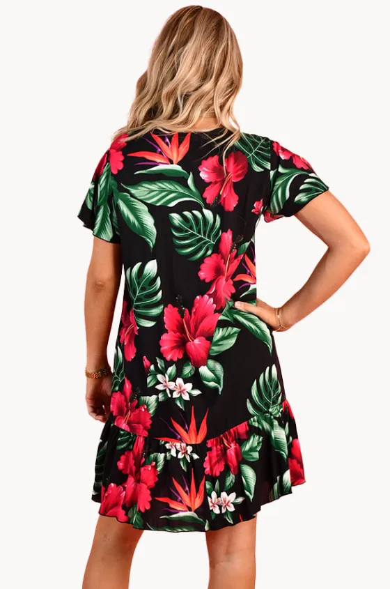 Dresses^Go Girl Pink Hibiscus Cap Sleeve Button Dress Black/multi