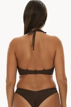 Bikini Tops^Raq Apparel Pinstripe FF/G Cup Underwire Halter Chocolate