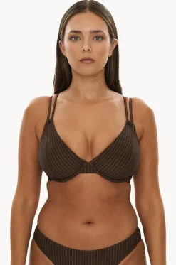 Bikini Tops^Raq Apparel Pinstripe GG/H Cup Underwire Halter Chocolate
