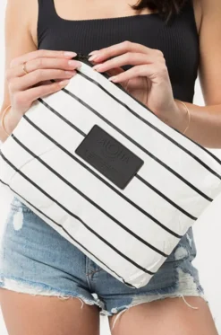 Travel|Bags^Aloha Pinstripe Mid Pouch White/black