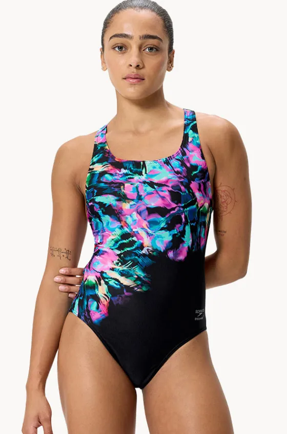 One Pieces^Speedo Placement Printed Powerback One Piece Black/Multi