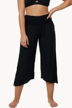 Pants^Go Girl Plain 3/4 Rouched Tie Pants Black