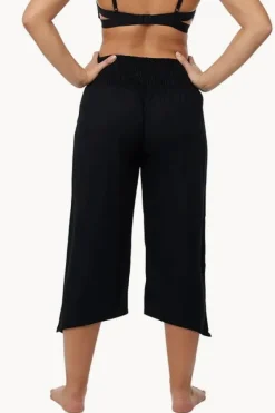 Pants^Go Girl Plain 3/4 Rouched Tie Pants Black