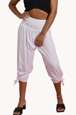 Pants^Go Girl Plain 3/4 Rouched Tie Pants White