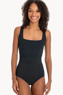 One Pieces^Togs Swimwear Plain Binded Square Neck One Piece BLACK
