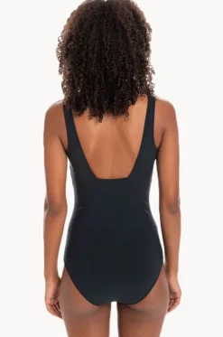 One Pieces^Togs Swimwear Plain Binded Square Neck One Piece BLACK
