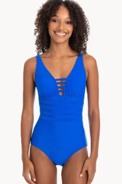 One Pieces^Togs Swimwear Plain Binded V Neck One Piece Cobalt