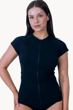 Rashies & Sunsuits^Base Swim Plain Cap Sleeve Suntop BLACK
