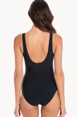 One Pieces^Togs Swimwear Plain Gathered Cross Over One Piece BLACK