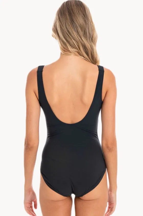 One Pieces^Togs Swimwear Plain Gathered Square Neck One Piece BLACK