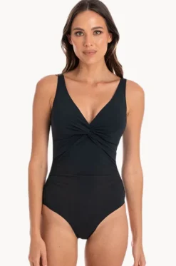 One Pieces^Togs Swimwear Plain Gathered Twist Front One Piece Black