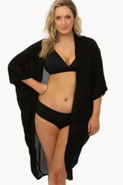 Tops^Sundrenched Plain Long Cape Black