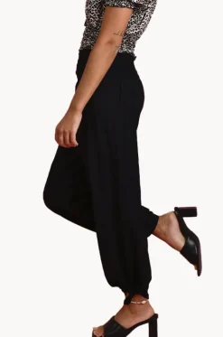 Pants^Go Girl Plain Long Rouched Tie Pants Black